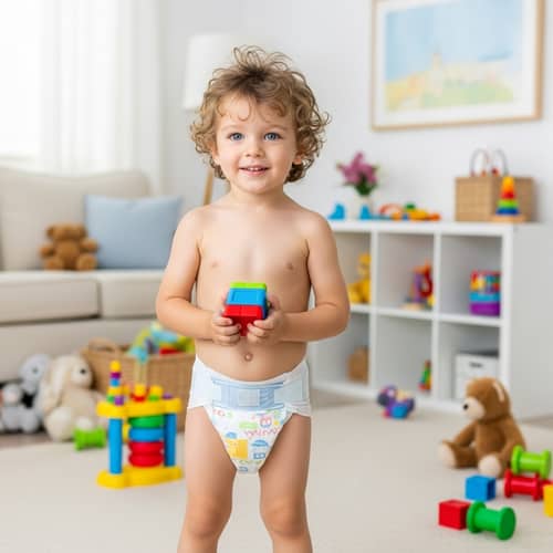 Cute 8-Year-Old Boy in Cheerful Home Playroom | Diaper Smile