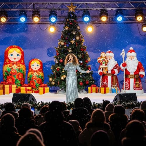 Festive New Year Concert with Singer in Glittering Silver Dress