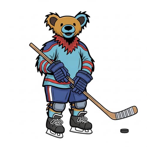 Grateful Dead Bear Ice Hockey Illustration