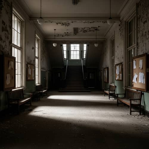 Desolate Educational Building with Spectral Light