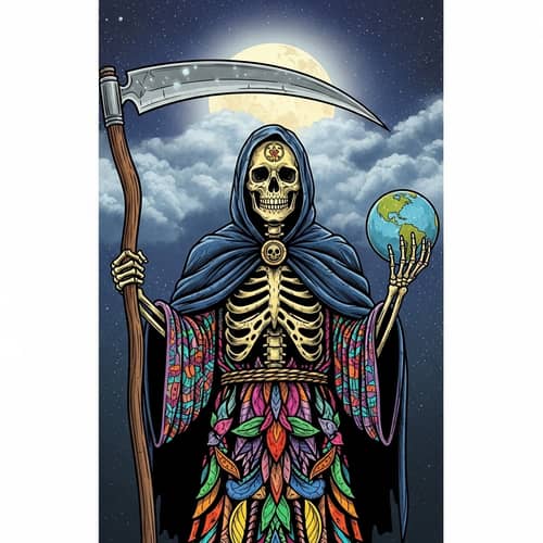 Illustration of Santa Muerte: Traditional Folkloric Depiction