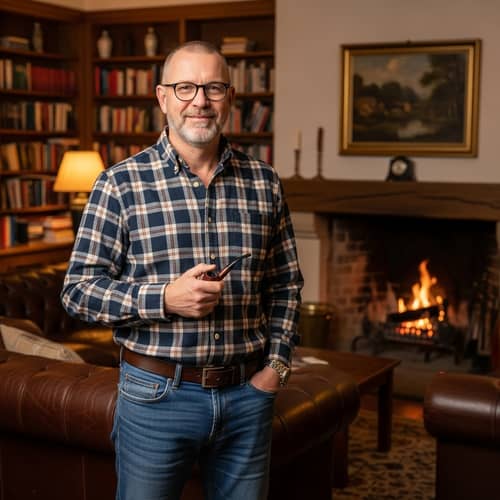 Friendly Middle-Aged Man Portrait | Cozy Living Room Scene