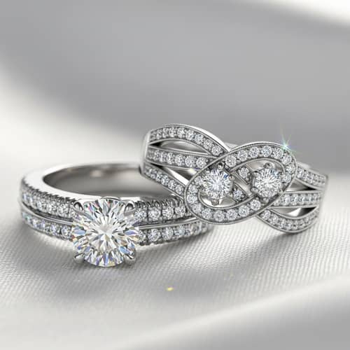 Elegant Bridal Rings with Solitaire Diamond & Intricate Modern Design
