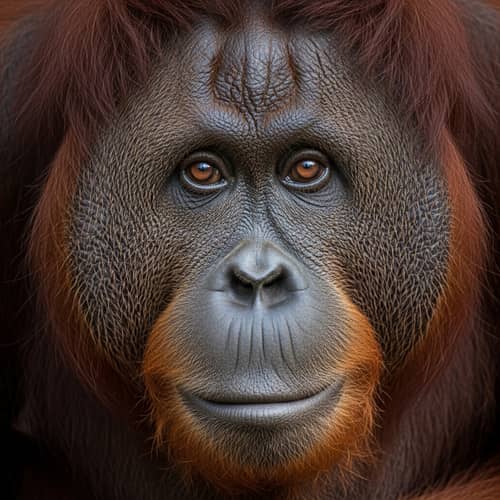 Detailed Orangutan Face Image | Realistic Ape Portrayal