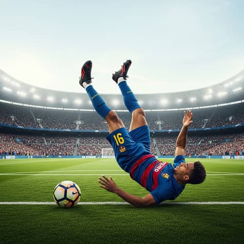 Athlete's Resilience: Mid-Fall on Football Pitch