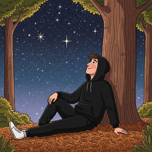Caucasian Man Among the Stars in Black Sweatpants