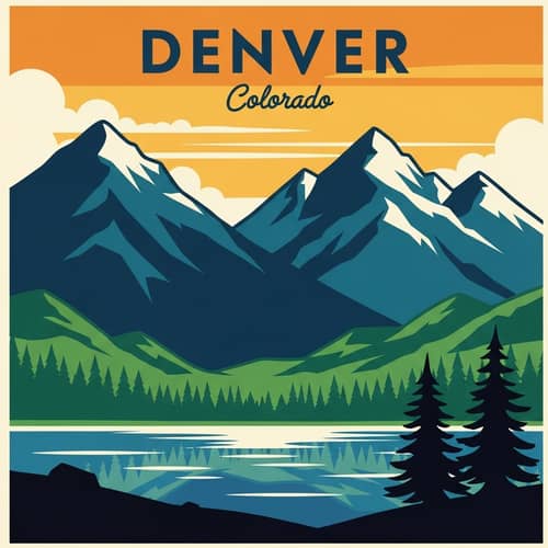 Denver Mountains Vintage Travel Poster Art
