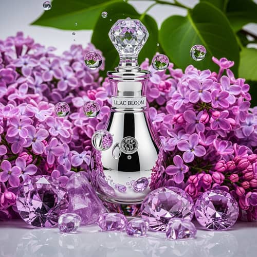 Elegant Perfume Bottle Among Lilac Flowers | Studio 8k Capture