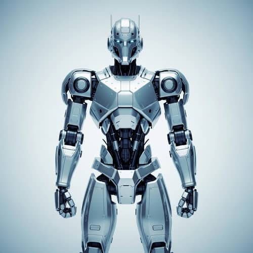 Advanced AI Robot in Front View - Light Blue Background