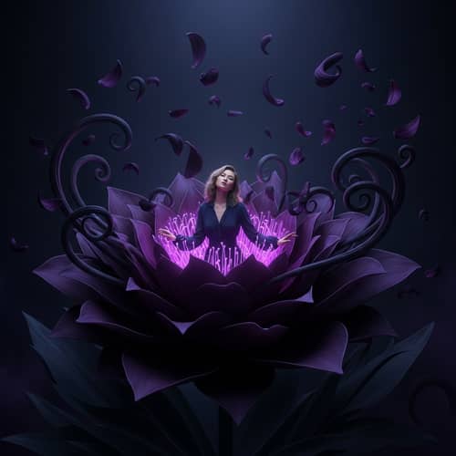 Ethereal Dark Fashion: Asian Lady in Bioluminescent Flower