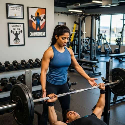 Spotter Woman at Gym: South Asian Fitness Trainer Certification