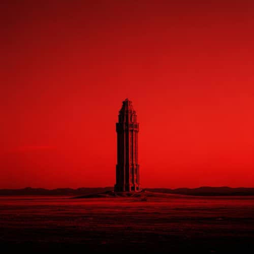 Imposing Tower in Haunting Red Sky - Desolate Earth Contrast
