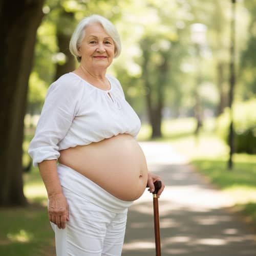 Elderly Woman with 170 cm Waistline | White Pants View