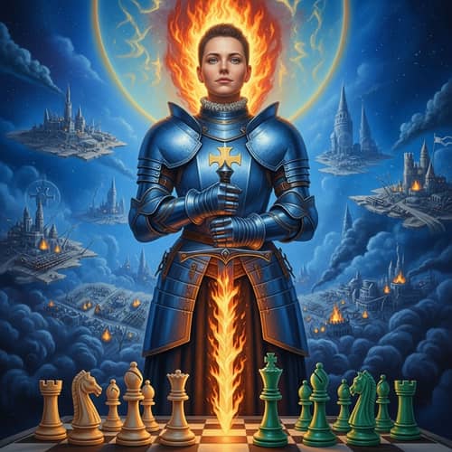 Triumphant Joan of Arc: Queen of Chess in Blue Armor