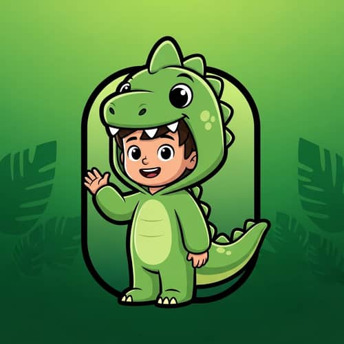 Boy Wearing Dinosaur Costume Logo - Animated Style Design