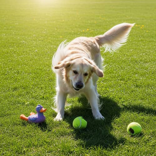 Amusing Golden Retriever Plays Happily in Sunny Field