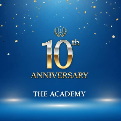 10th Anniversary Academy Celebration on Blue Background