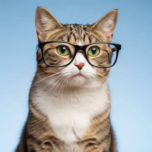 Stylish Domestic Short-Haired Cat with Black Glasses