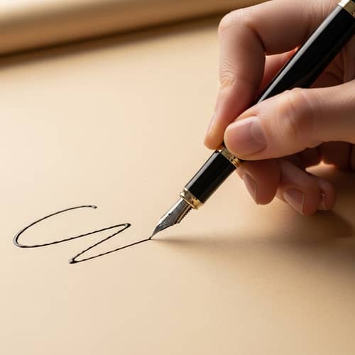 Captivating Hand Holding Fountain Pen Writing on Parchment
