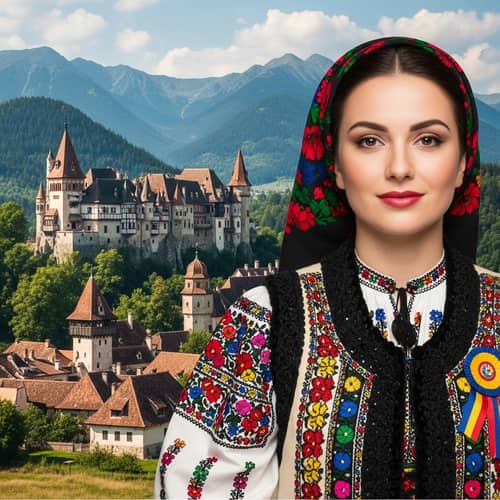 Woman from Romania | Traditional Attire with Transylvania View