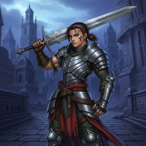 Medieval-Inspired Vagrant Story Character with Double-Edged Sword