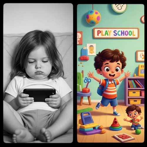 Contrasting Childhood Experiences: Tech vs. Play School