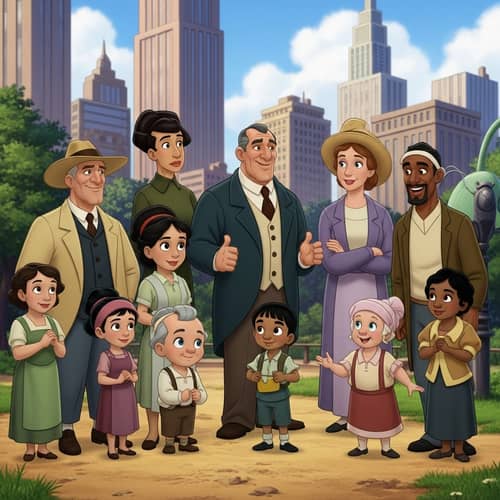 Playful Animated Characters in Urban Park | Diverse Character Designs