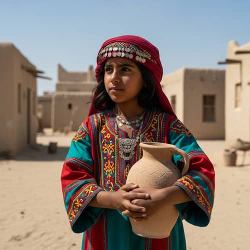 Traditional Qatari Girl in Vibrant Bedouin Thobe