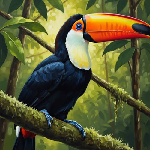 Vivid 4k Oil Painting of Toco Toucan on Branch
