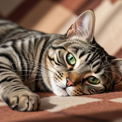 Majestic Adult Mackerel Tabby Cat Relaxing in Cozy Setting