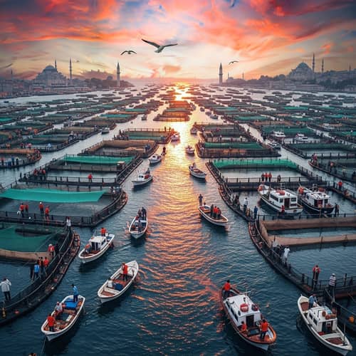 Surreal Istanbul: Offshore Fish Farm Cityscape