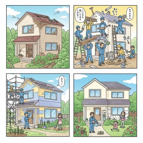 House Renovation Comic Strip in Vibrant Manga Art Style