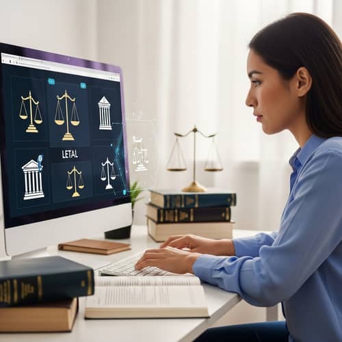 Hispanic Woman Seeking Legal Information Online - Tech for Self-Learning
