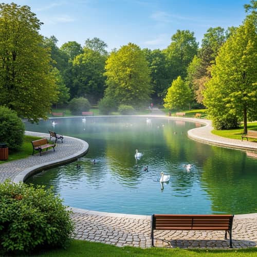 Artificial Lake in Serene Park Setting