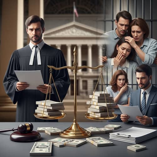 Bail Process: Scales of Justice, Legal Counselor, and Bail Bondsman