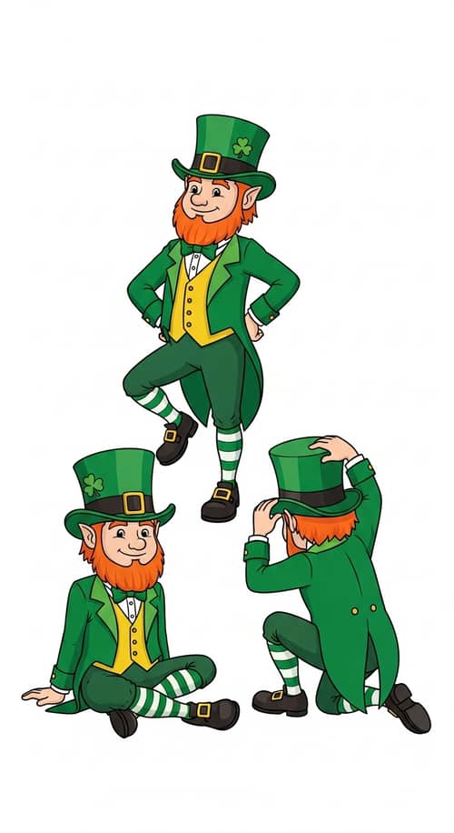 Playful Hand-Drawn Cartoon Leprechaun Scene
