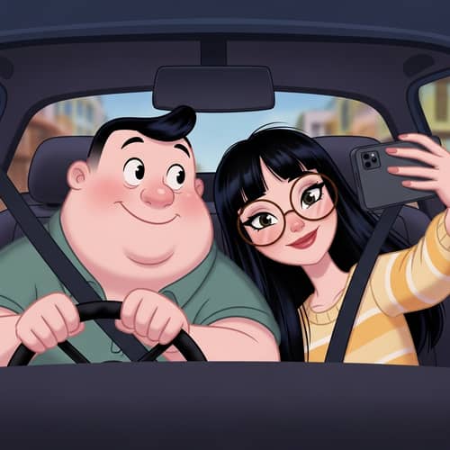 Fun Animated Couple Date in Car | Playful Car Selfie Scene