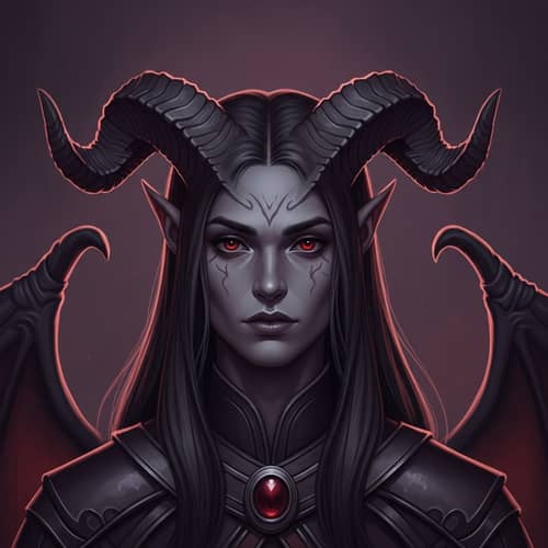 Elegant Tiefling Character with Medium-Sized Horns | Mystical Charm
