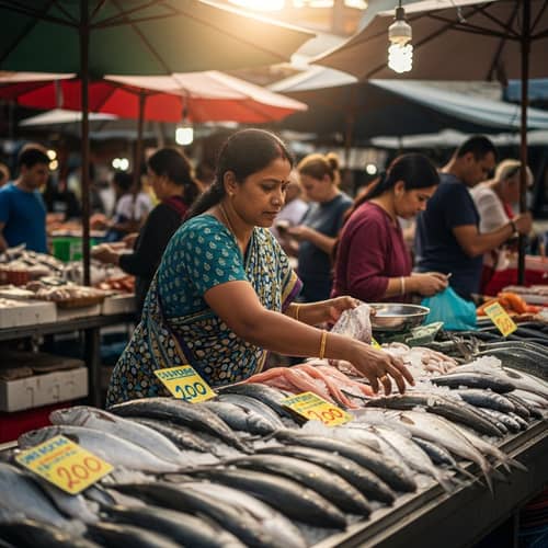 Ms. Nam's Vibrant Fish Market Stall: Fresh Seafood and Bustling Activity