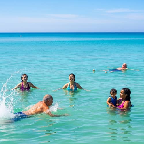 Swimming in Turquoise Sea - Diverse Group Enjoys Ocean Swim