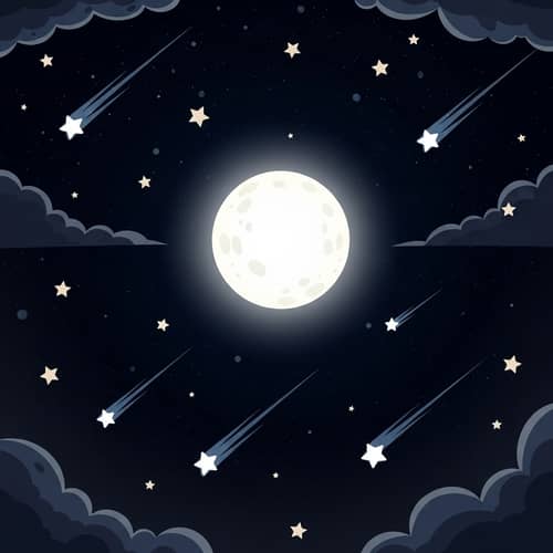 Cartoon Night Sky Background | Moon, Stars, Shooting Stars