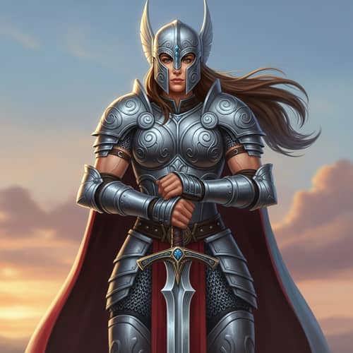 Skillful Valkyrie Warrior in Intricately Designed Armor