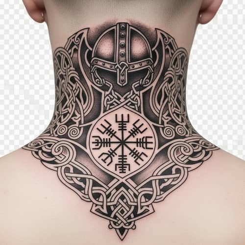 Detailed Nordic Neck Tattoo PNG - Traditional Scandinavian Art