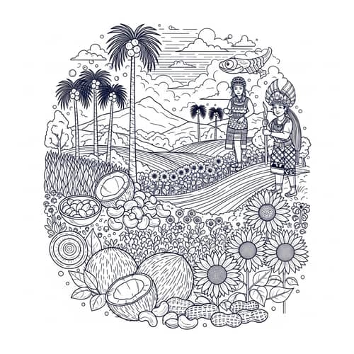 Enchanting Nusantara Orchard Illustration in Navy Palette