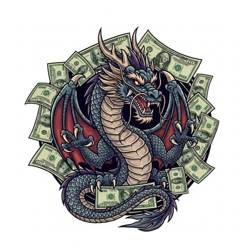 Majestic Dragon Logo surrounded by Dollar Bills