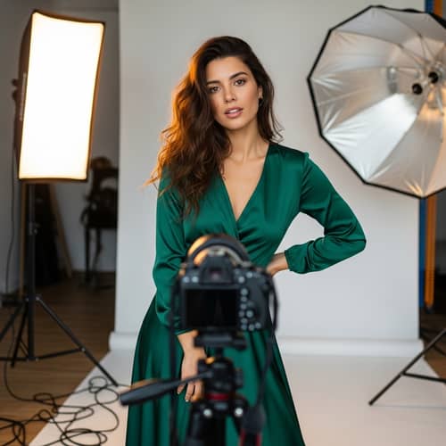 Realistic 25-Year-Old Hispanic Female at Photoshoot