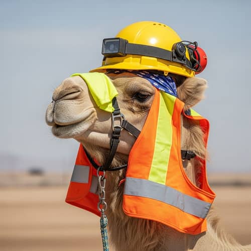 Occupational Safety Camel Design - Work Vest & Hard Hat