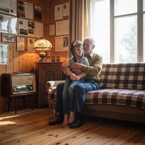 Heartwarming Generational Bonding: Elderly War Veteran Embracing Grandson