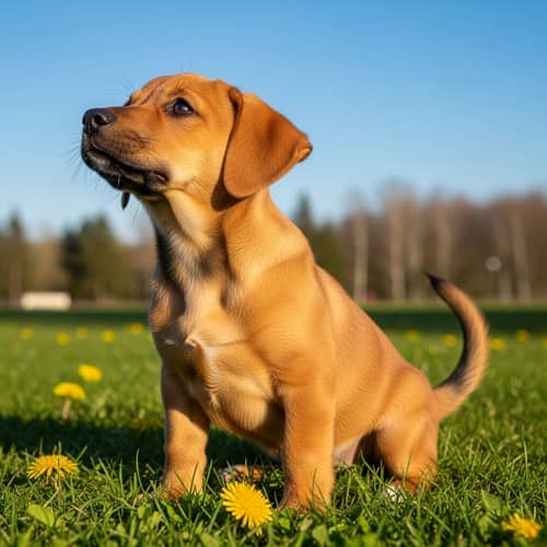 Adorable Puppy | Playful Light Brown Fur Dog on Green Lawn