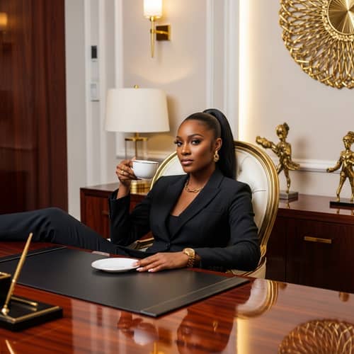 Confident Black Woman CEO in Lavish Office Setting